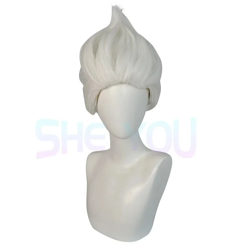 عالية الجودة Ursula شعر مستعار تأثيري فيلم أبيض قصير الشعر للكبار النساء الرجال مقاومة للحرارة الاصطناعية تأثيري الباروكات