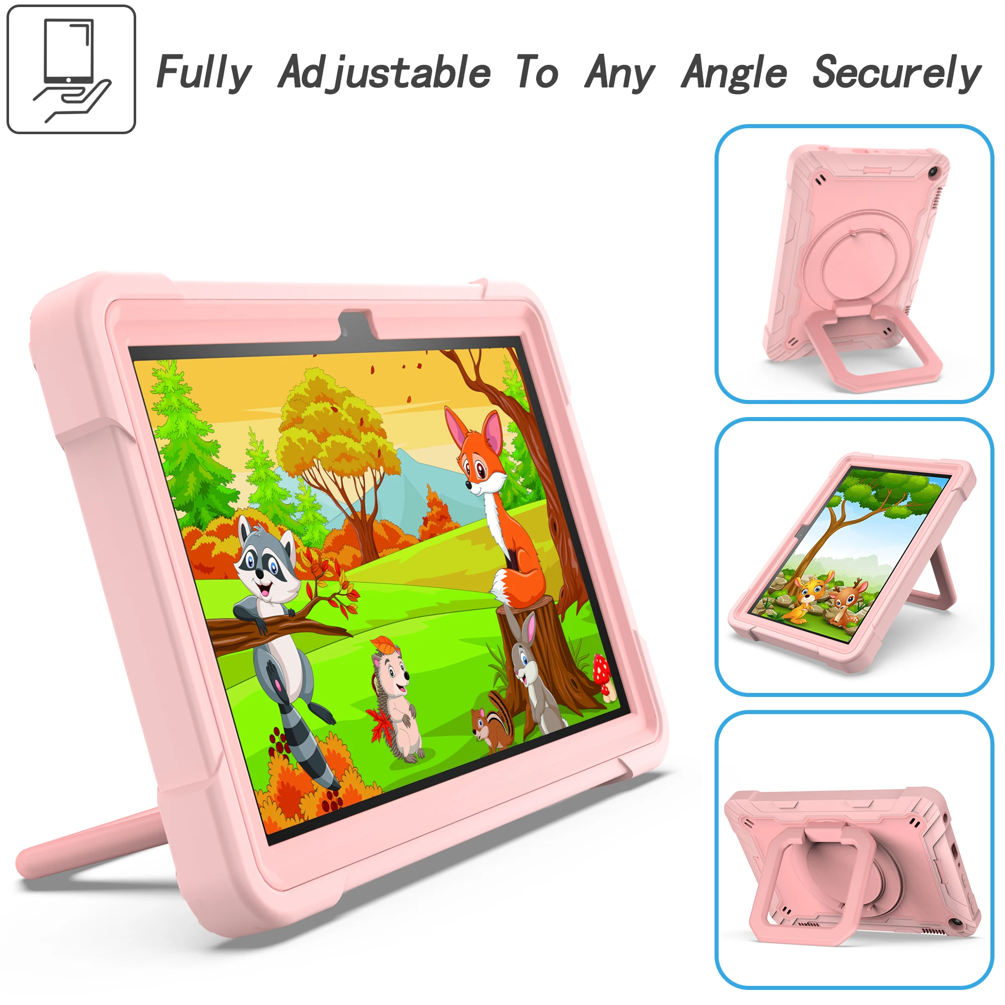 360 Rotating Case for Amazon Fire HD8 Plus 2020 10th Generation Handle Grip Stand Cover Shockproof Shoulder Strap Kids Funda # R view 3