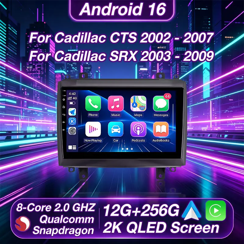 Android 16 Carplay Auto For Cadillac CTS 2002 - 2007 SRX 2003 - 2009 Car Radio GPS Video Multimedia Video Player DSP 4G+5G WIFI