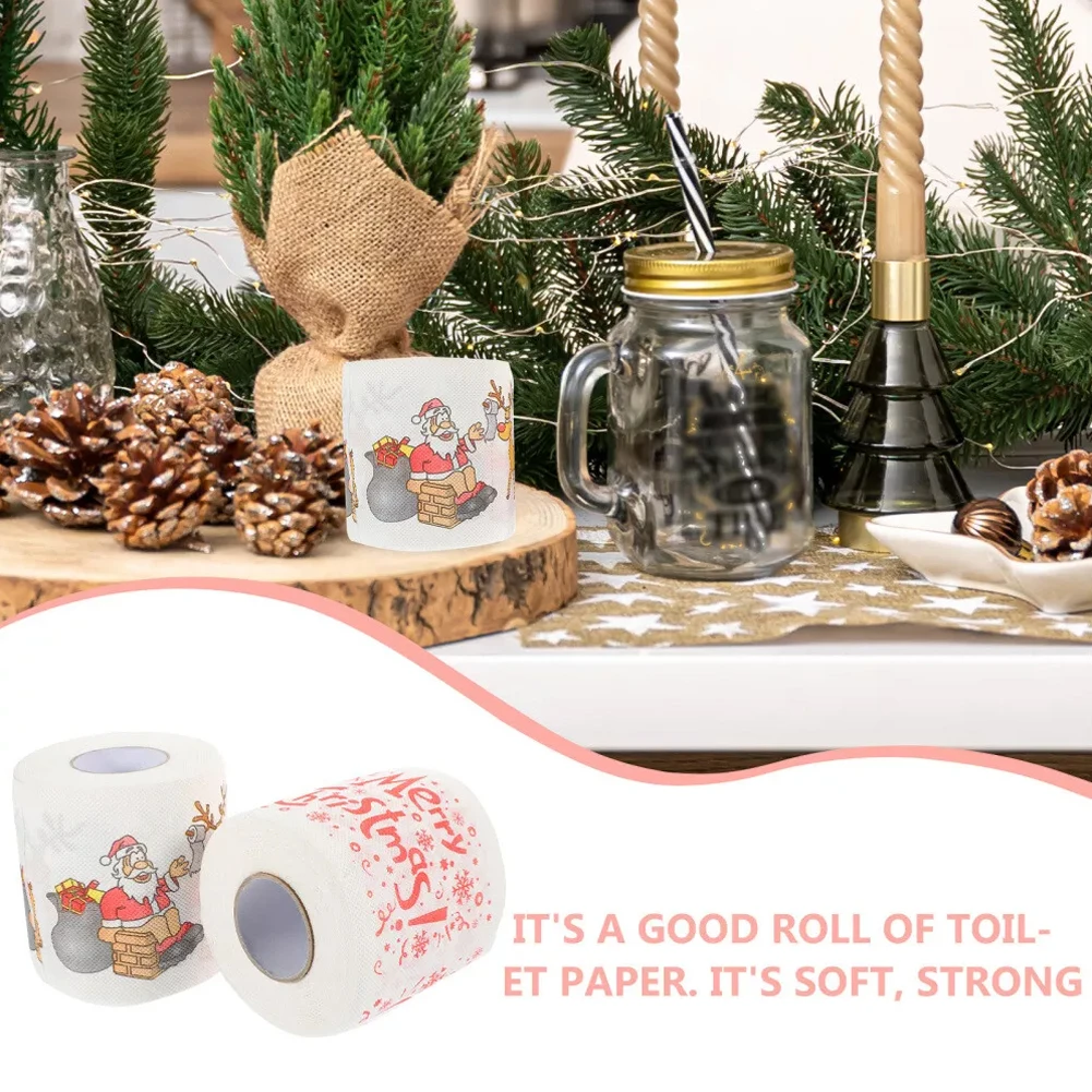 1Roll Toilet Paper Roll Christmas Pattern Series Roll Paper Prints Funny Toilet Paper Xmas Decor Festive Toilet Paper Home Decor