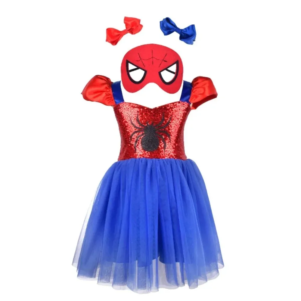 Halloween Spider Costume Dress Set Mask Hair Accessories Cartoon Themed Party Stage Performance Outfit for Kids,cosply dress
