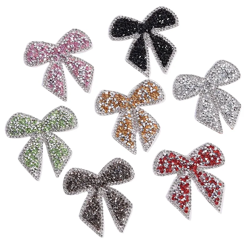 3d Crystal Rhinestone Handmade Beaded Bow Patches Iron on Sequin Patch for Clothing Girl Clothes Thermo Adhesive Applique Stick