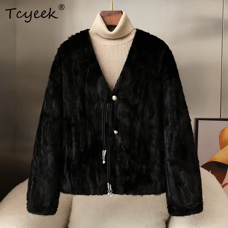 

Tcyeek Real Mink Fur Coat Women Winter Clothes Warm Real Fur Womens Coats New in Outerwears Patchwork Female Mink Fourrure Femme
