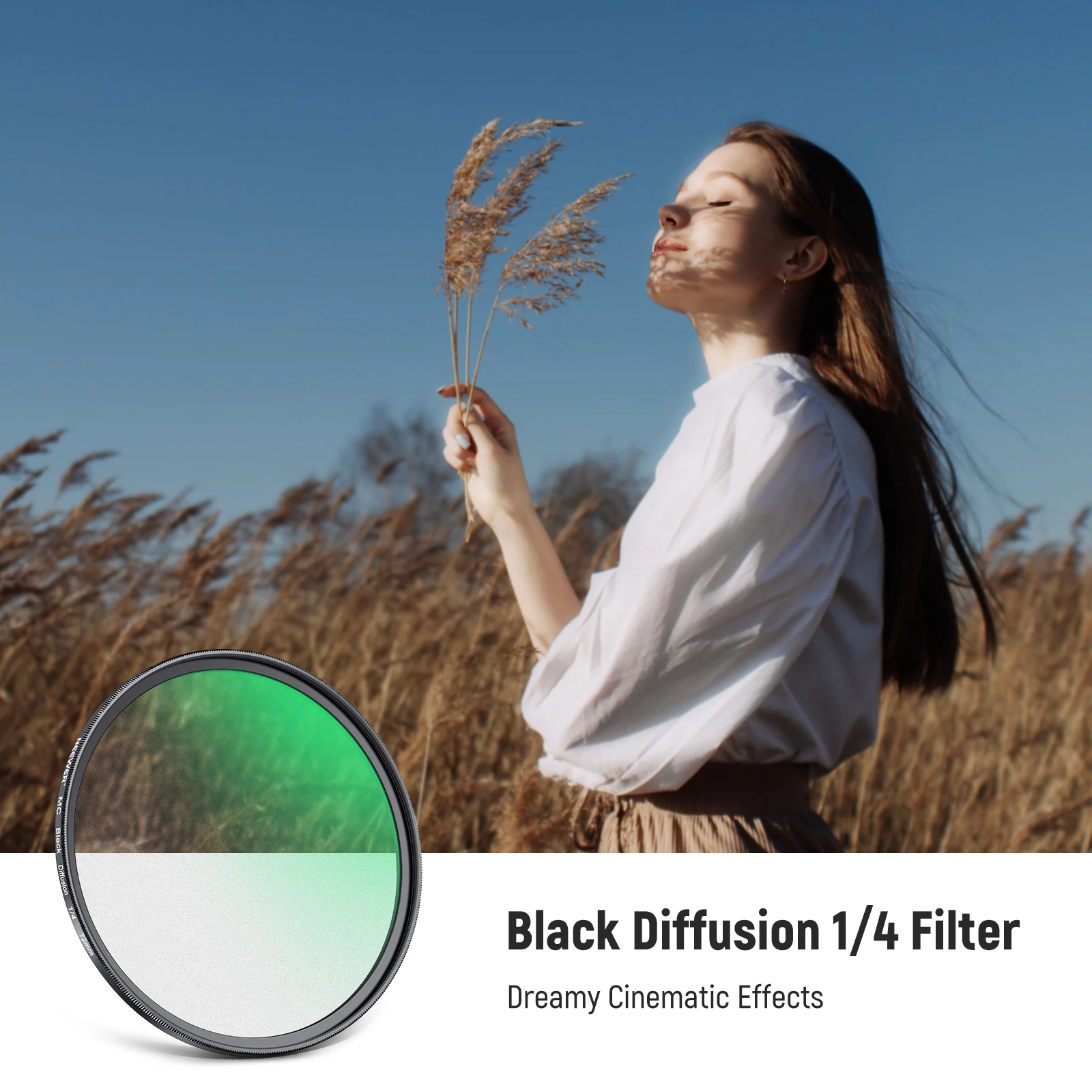 NEEWER Black Diffusion 1/4 Filter Dreamy Soft Cinematic Filter Ultra Slim Optical Glass Multiple Nano Coatings for Video/Vlog/Po