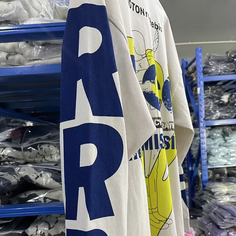 جميع المواسم خمر الاسمنت الأبيض قاعدة RRR 123 تي شيرت الرجال النساء خطابات شعار الكتابة على الجدران RRR123 بأكمام طويلة تي شيرت المتضخم المحملة