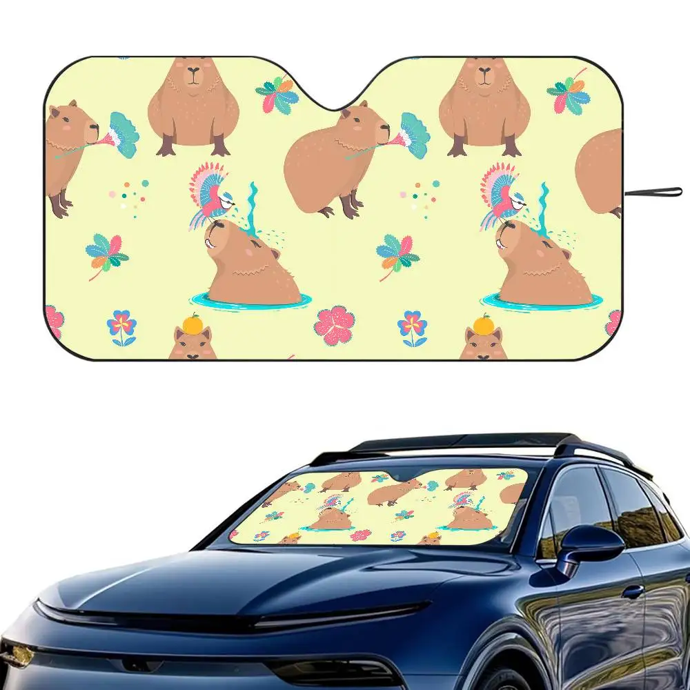 

Симпатичный автомобильный солнцезащитный козырек с рисунком капибары, лобовое стекло, складной трехслойный изоляционный солнцезащитный козырек от присоски, блоки УФ-лучей, солнце