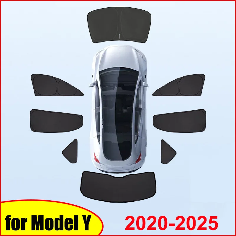 테슬라 모델 Y 주니퍼 2025-2020 차량용 앞유리 선쉐이드 커버 프론트 사이드 윈도우 프라이버시 블라인드 캠핑용 차광막
