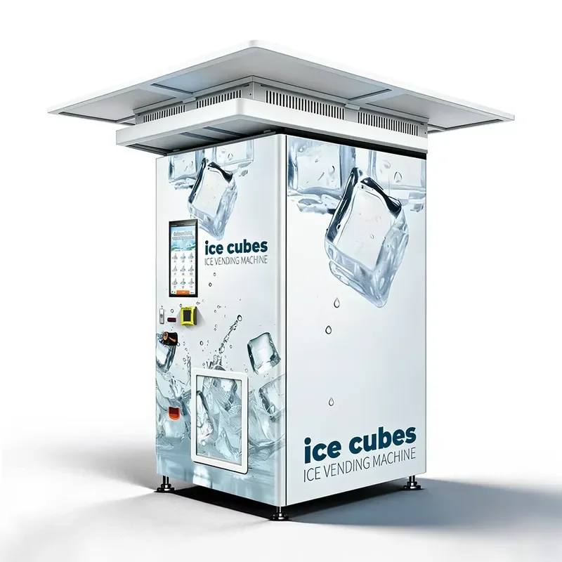 Haloo Auto Ice Making Packing Selling System24/7 Unmanned Bagged Ice Kiosk Outdoor Ice Vending Machine with Canopy