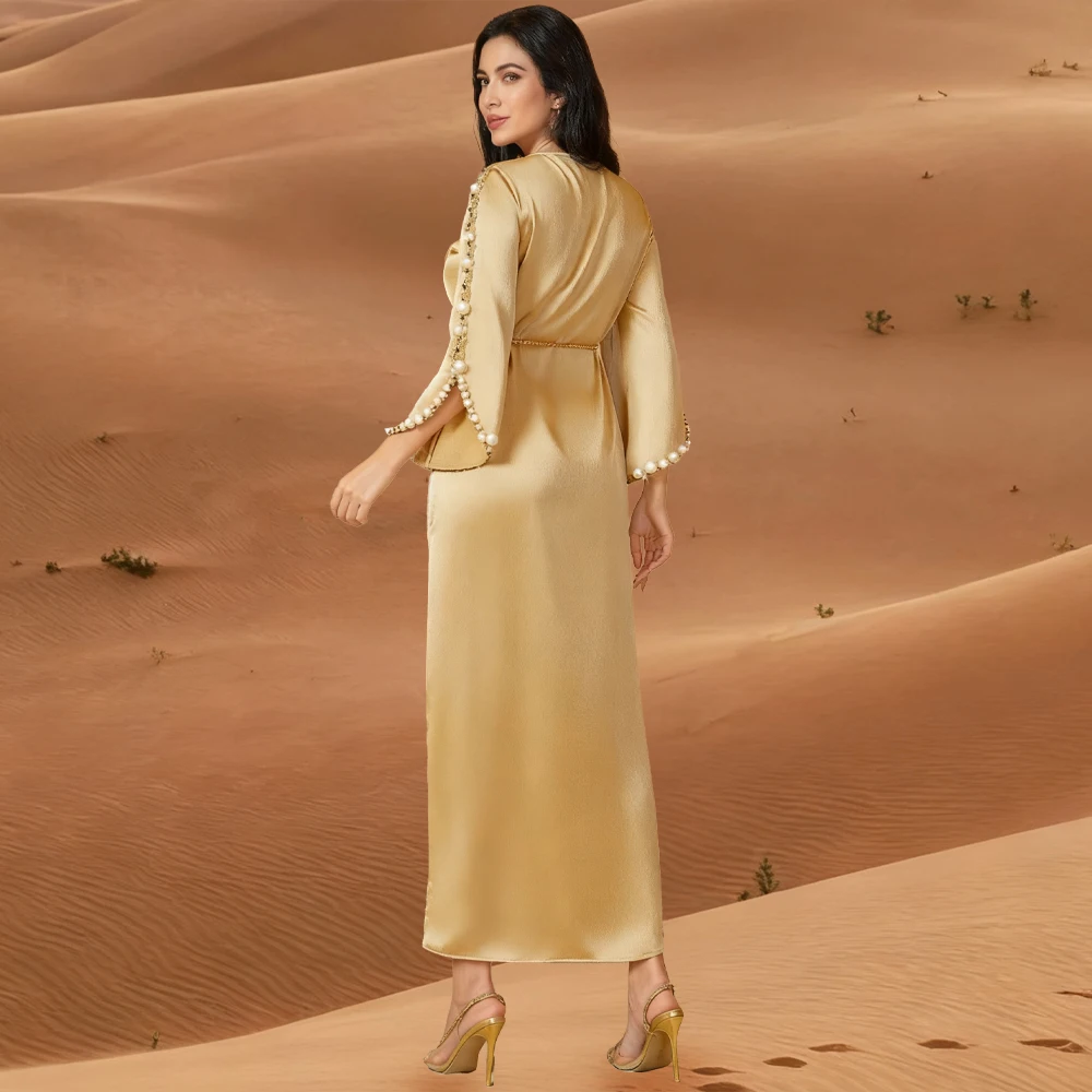 Champagne Formele Gelegenheidsjurken 2025, Volledige Mouwplooi Lange Feestjurken Elegante Avondjurken فساتcionalangnya