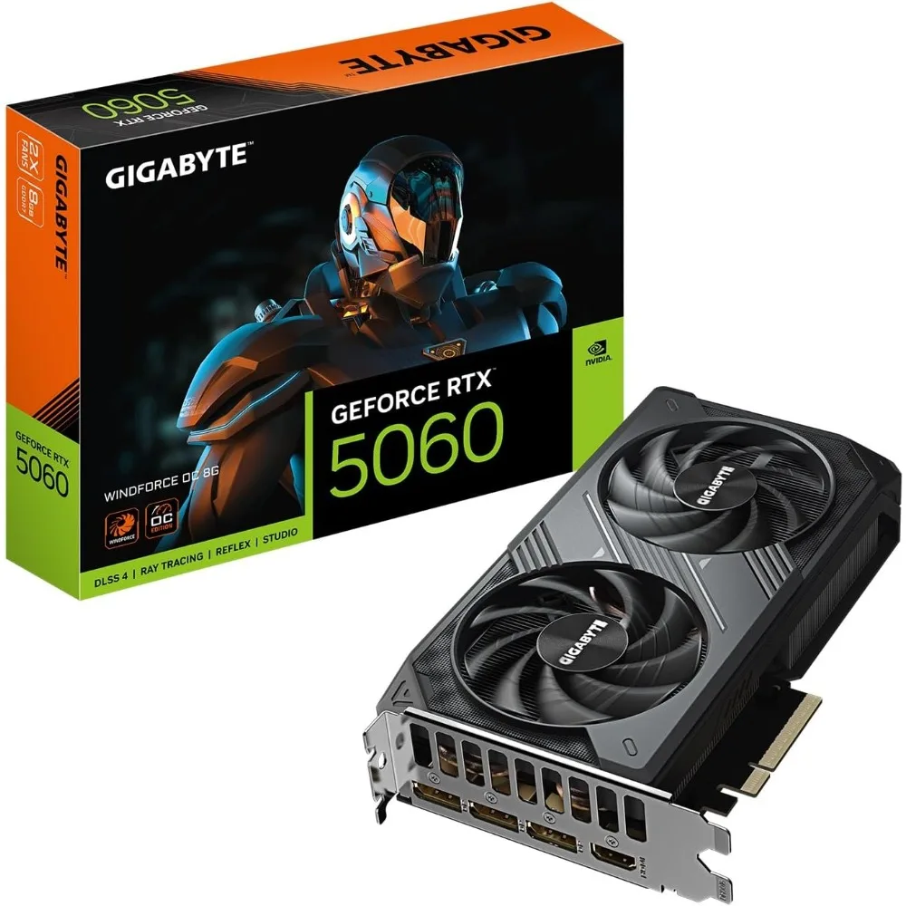

Игровая видеокарта GeForce RTX 5060 WINDFORCE OC 8G GDDR7 128-бит PCIe 5.0 с DisplayPort и HDMI
