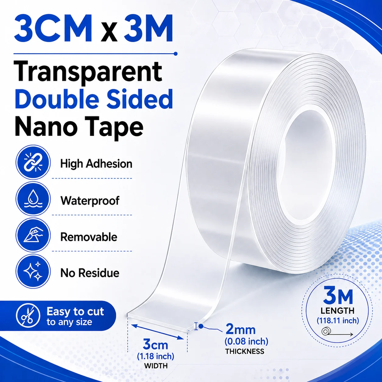 Double Sided Tape Heavy Duty, Nano Tape, Heavy Duty Double Sided Tape for Walls, Clear Adhesive Tape for Poster Photo Wall