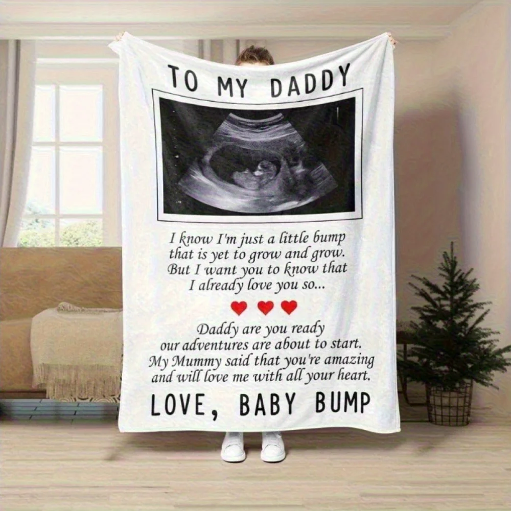 Valentine's Day Gift for New Dad, Personalized Ultrasound Photo Fluffy Blanket, Soft Cozy Throw with 