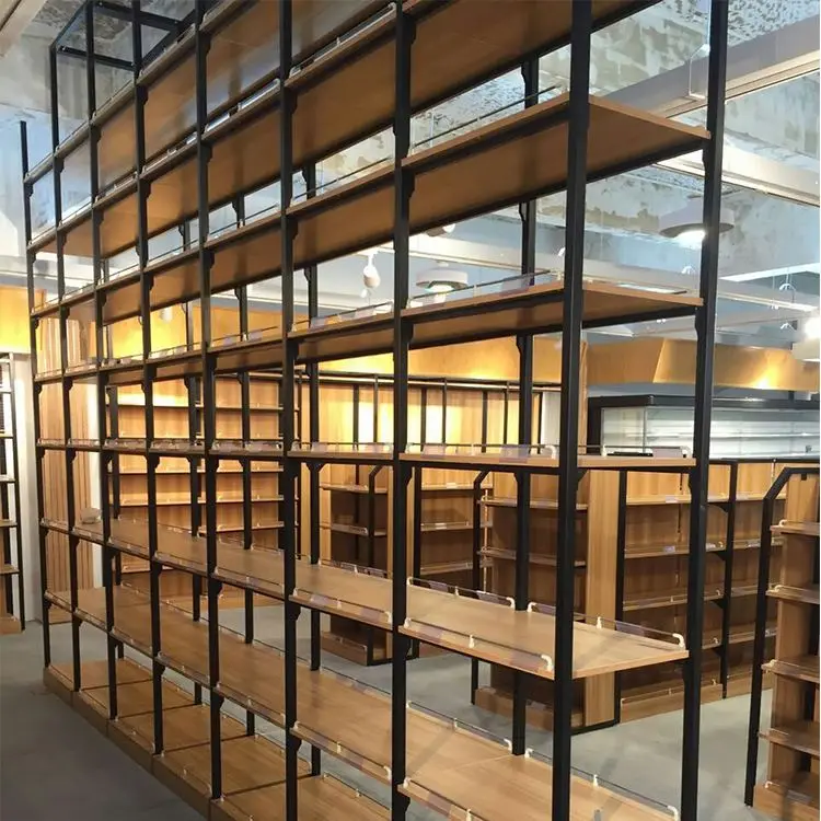 Custom.Custom Shop Shelves Supermarket Wooden Display Rack Gondola Shelving Double-sided Supermarket Shelves Super Market Racks