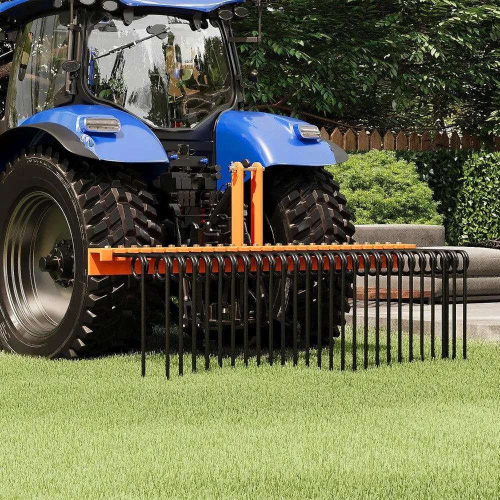 

Durable Powder Coated Steel Pine Grass Rake, Steel Spring Landscape Rake Attaches to Cat 0 Cat 1 , 3 Point Hitch for Tractor