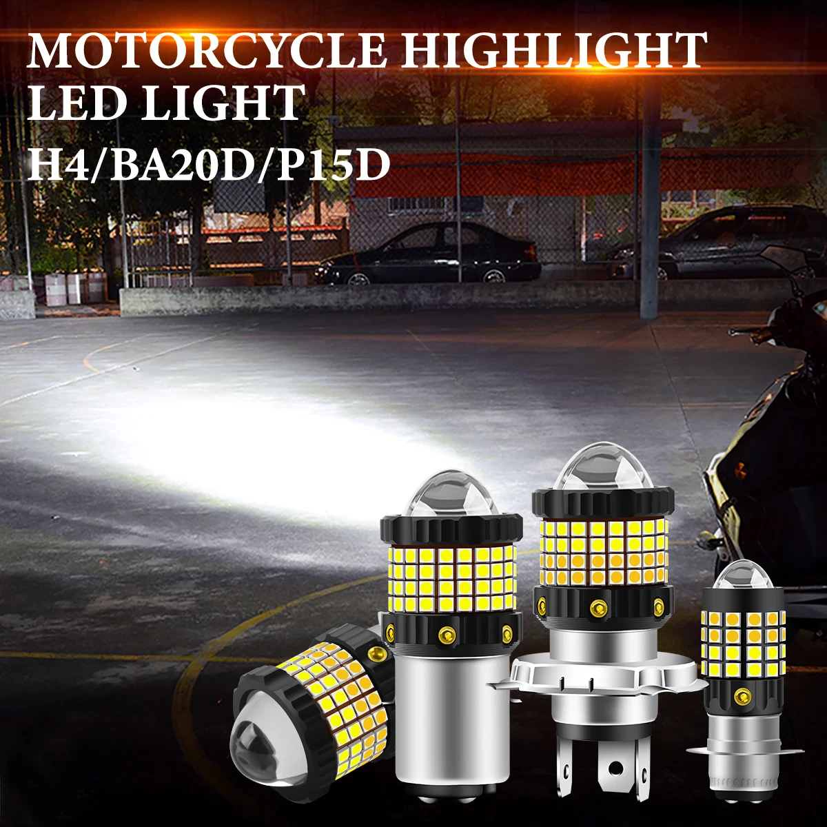 

KENVANLY Motorcycle Headlight Bulb H4 BA20D P15D LED Dual Color 89SMD Hi/Lo Beam Motorbike Scooter Running Light Spotlight