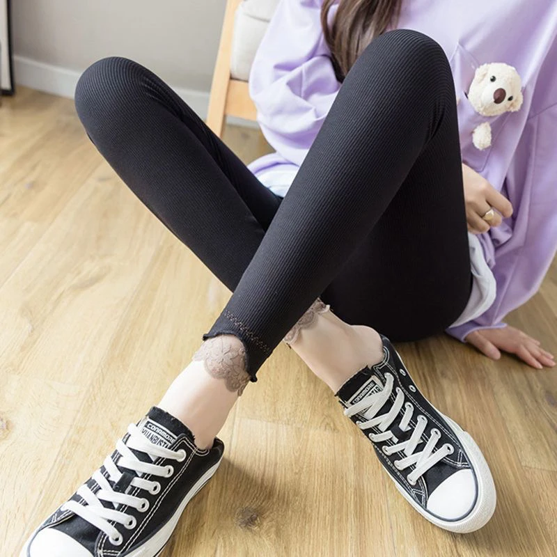 Leggings For Women Ribbed Slashed Asymmetric Solid Butt-Lift Pressed Wide-Legged Stylish Breathability Burgundy Boho Micro Horn