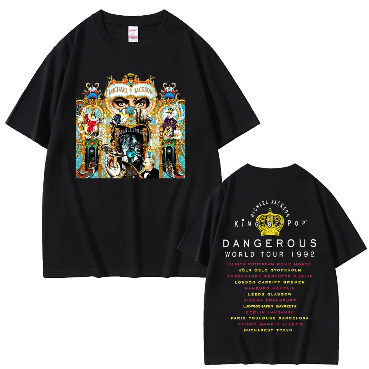 Classic Vintage Michael Jackson King of Pop Dangerous World Tour 1992 T-shirt Men's Retro Gothic Rock T Shirt Oversized T-shirts