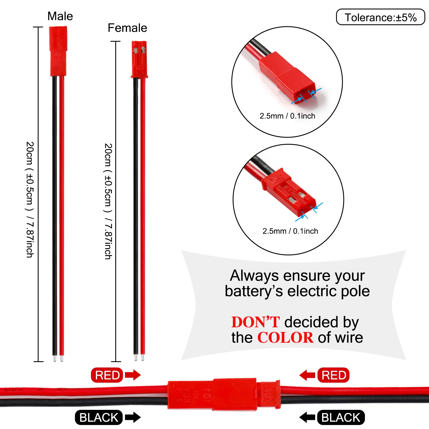 SYP 2.5mm 20AWG Connector Cable for SYP2.5 JST 2 Pin Adapter 2Pin Micro Battery Male Female Connect Plug RC Extension Charger