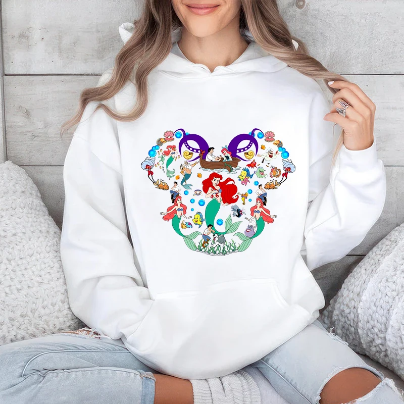 Disney The Little Mermaid Print Women's Hoodie Casual Sports Sweatshirt Loose Top