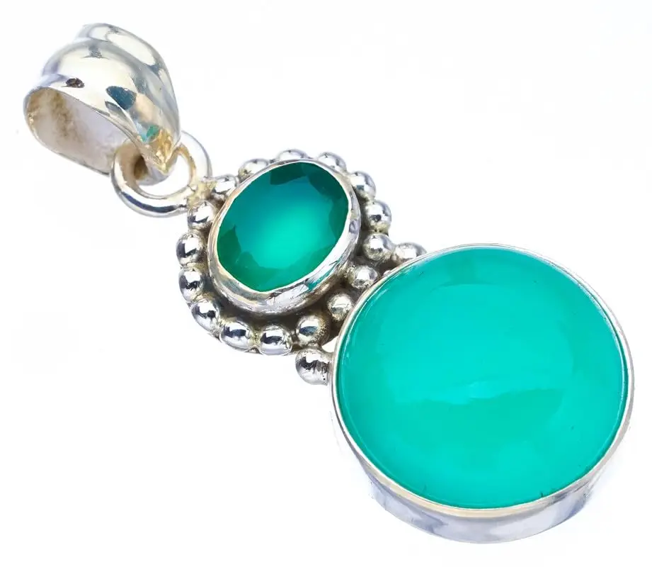 

StarGems® Natural Chrysoprase Handmade 925 Sterling Silver Pendant 1.5" F3674