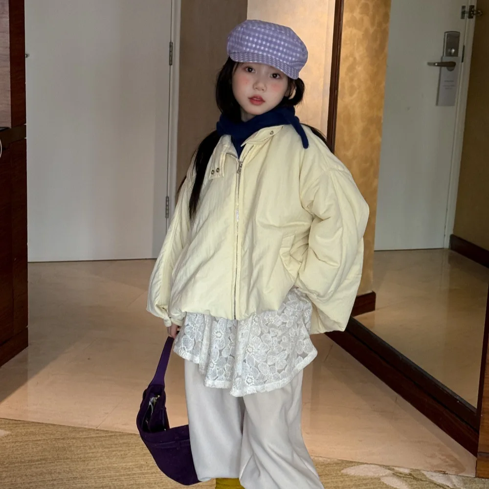 Детская одежда, модное свободное удобное пальто, осень-зима 202, новая теплая хлопковая стеганая куртка в корейском стиле для девочек