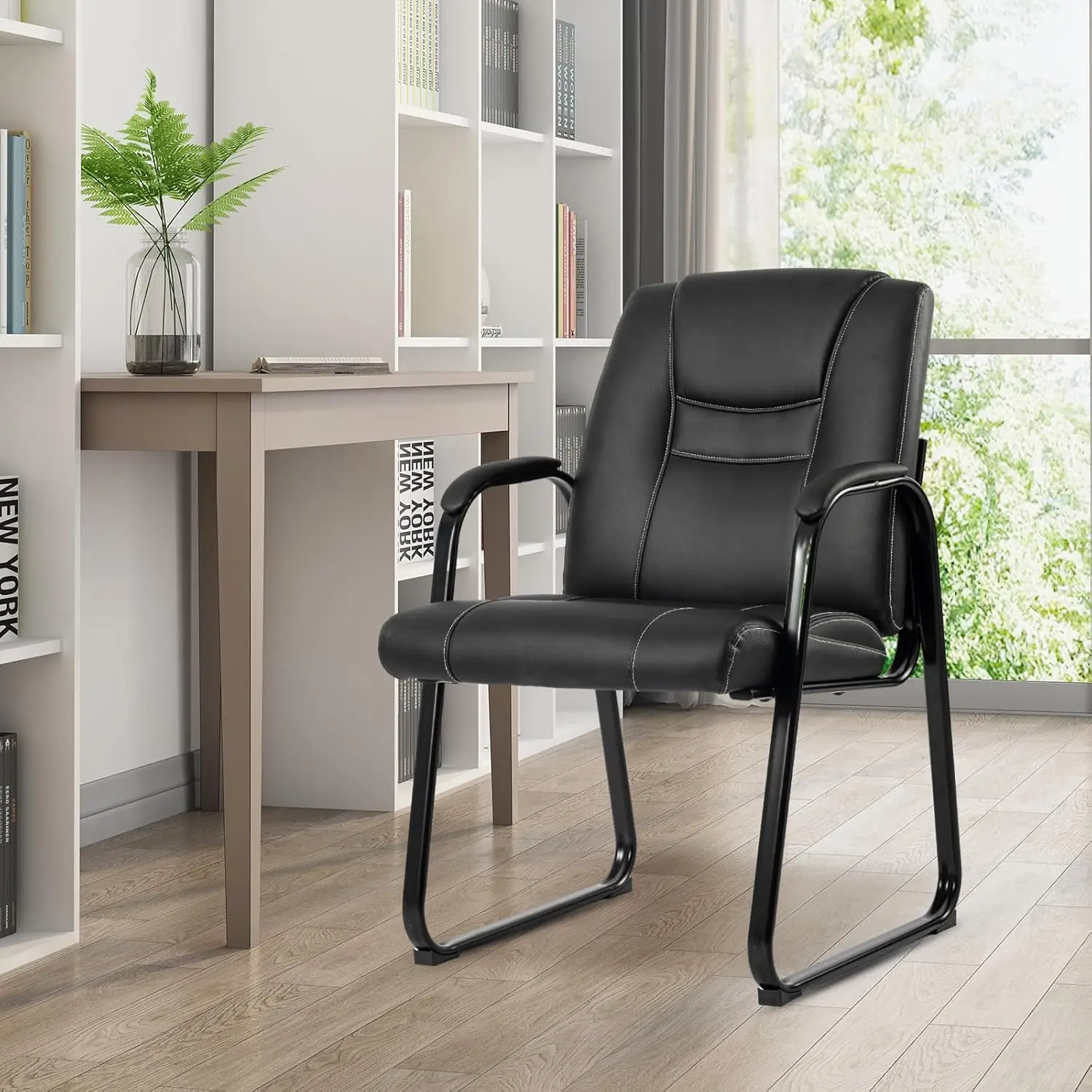 Clatina Leather Guest Chair With Padded Arm Rest Waiting Room Guest Chairs Office Stationary Reception Side Chair For Reception