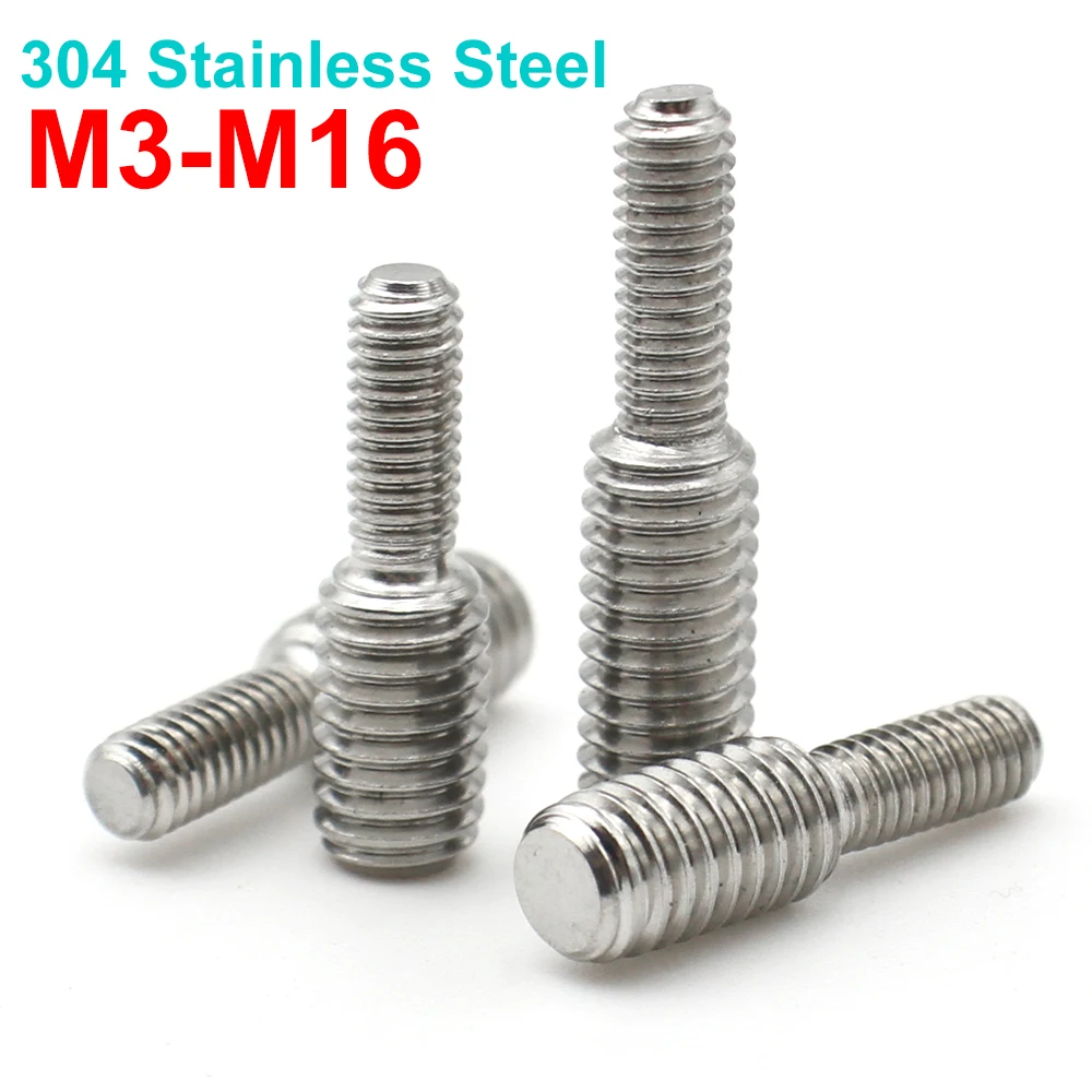 

304 Stainless Steel Double Head Conversion Bolt M3 M4 M5 M6 M8 M10 M12 M14 M16 External Thread Changeable Diameter 1-10pcs