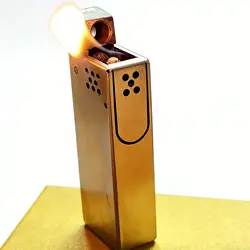 New Heavy men Brass Cool Gasolines Lighter Press Automatic Ejection Windproof Old Style Grinding Wheel Lighter