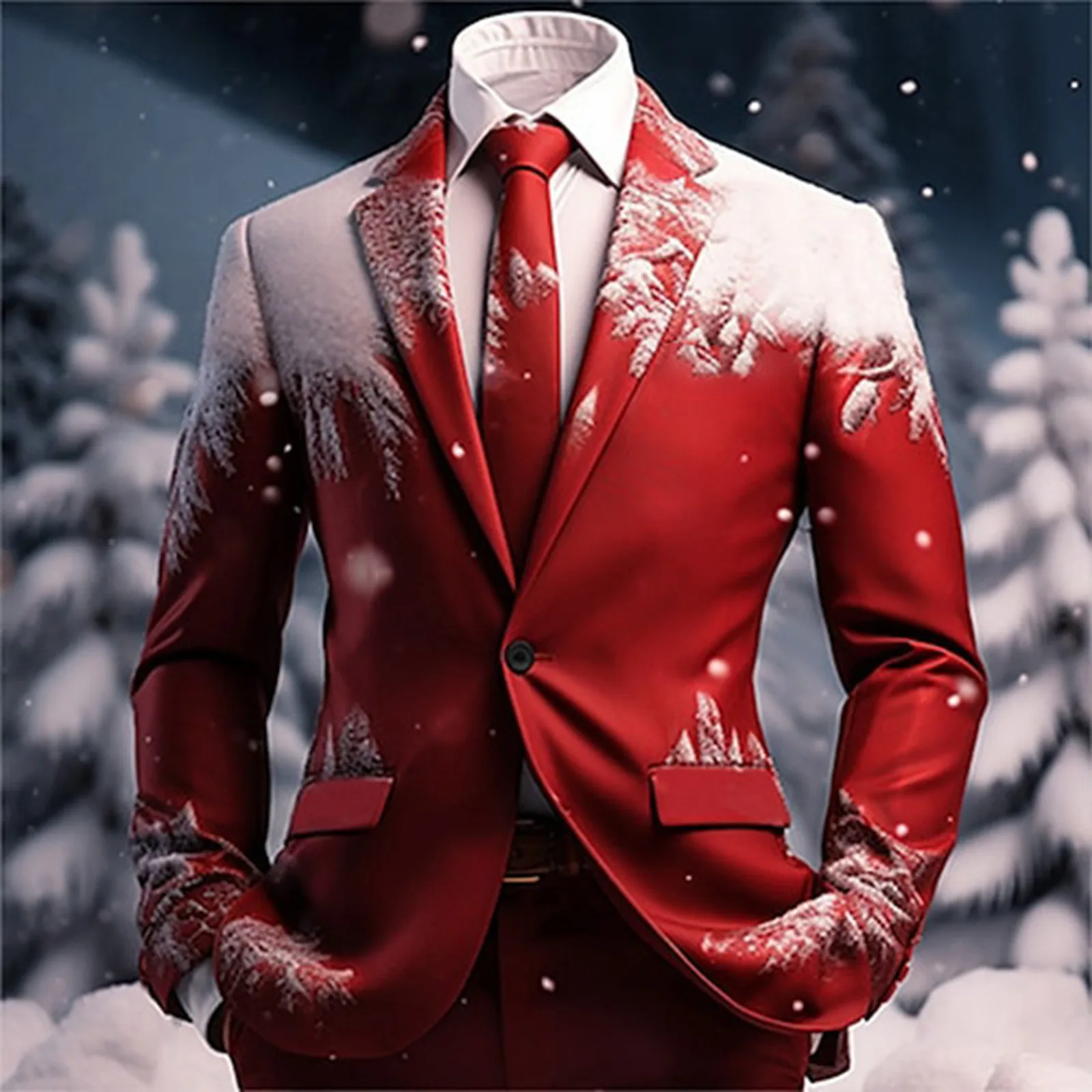 Men's Christmas Outfit Fashion Print Jacket One Button Retro Festival Suits Open Front Business Casual Stage Performance Jacket