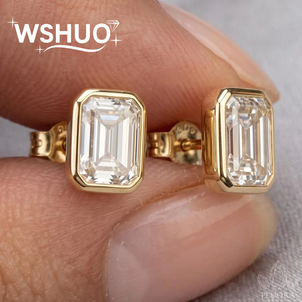 Bezel Set Emerald Cut Solitaire Moissanite Stud Earrings For Women S925 Silver Minimalist Diamond Ear Studs With Gra Certificate