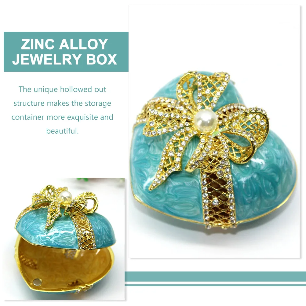 Heart Shaped Jewelry Box Sky Blue Zinc Alloy Hollow Desktop ganizer Earring Storage Case Necklace Holder Gifts
