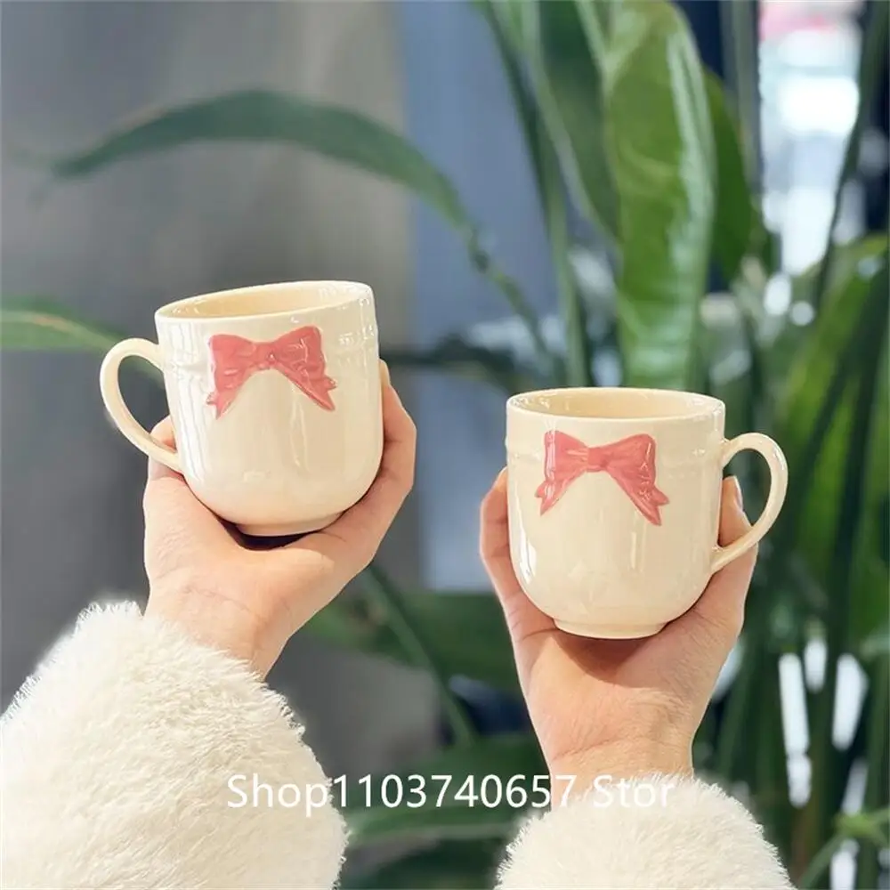 Girl\'s Heart 3D Bow Ceramic Mug Creative Coffee Cup Girl\'s Gift Handheld Exquisite Gift