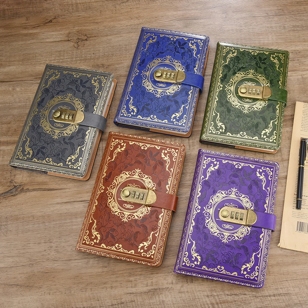 Vintage Password Notebook A5 Portable Diary With Lock Student Note Stationery PU Leather Notepad Creative Secret Ledger Book