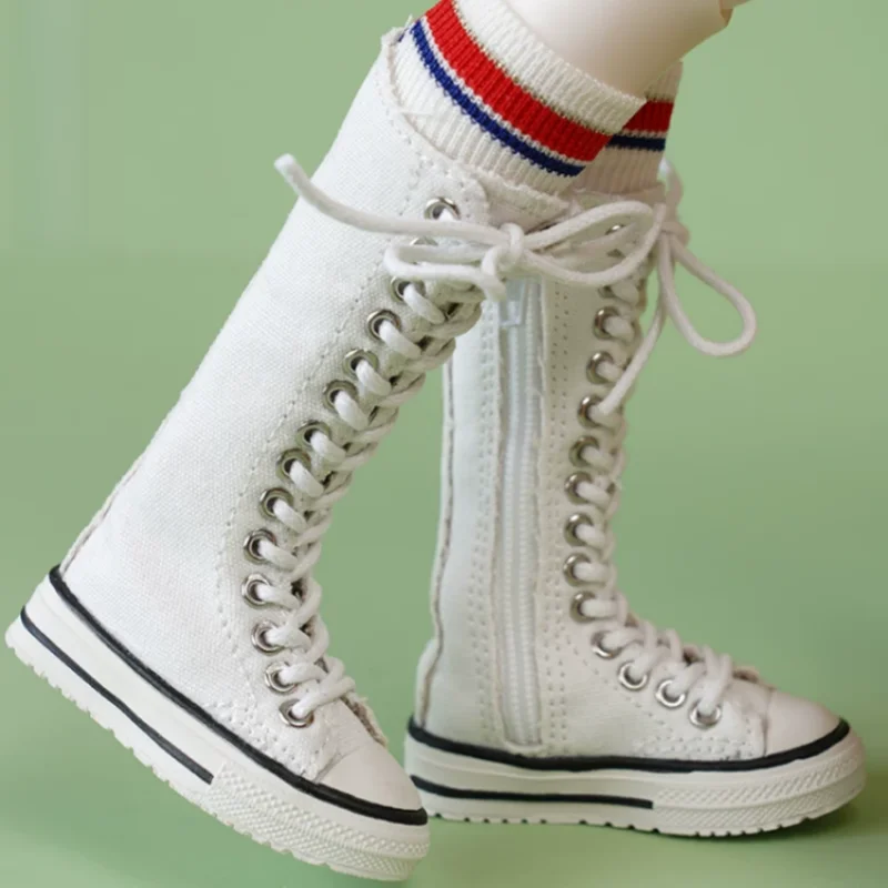 BJD Doll Shoes For 1/4 Doll Casual Lace-up Long Boots Knee-length Canvas Boots Doll Accessories DIY Gift
