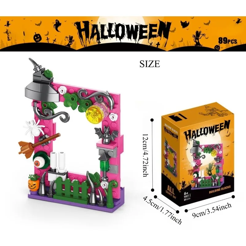 603ピース ハロウィンお化け屋敷 6 in 1 セット、ミニブロックDIYモデル 大人とティーン向け、クリエイティブなパズルギフト ホリデー向け