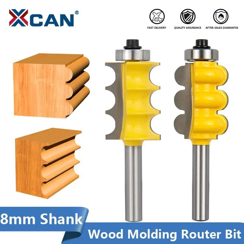 XCAN Wood Milling Cutter 8mm Shank Triple Bead,Triple Flute Molding Router Bit for Woodworking Line Knife Wood Router Cutter