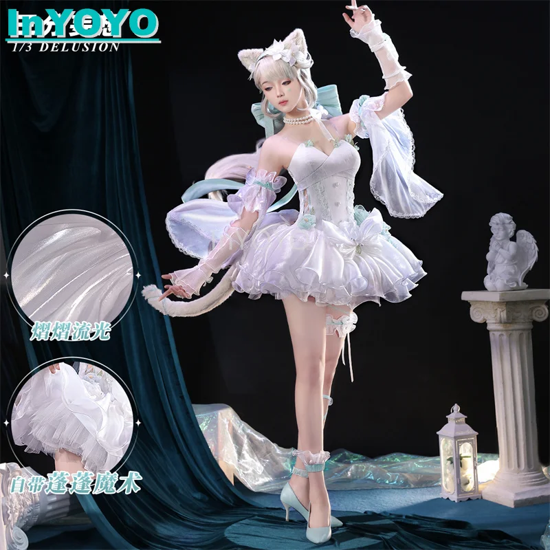 

InYOYO Lynette Cosplay Genshin Impact Costume Angel Courtyard Lovely Lolita Dress Uniform Game Suit Halloween Party Outfit Women