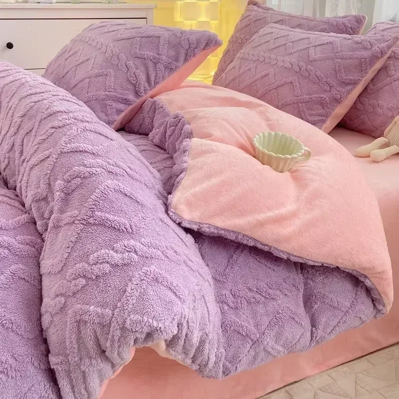 Milk Fleece Single Duvet Cover Autumn/winter Thickened Warm Solid Color Duvet Cover Bedding for Double Use
