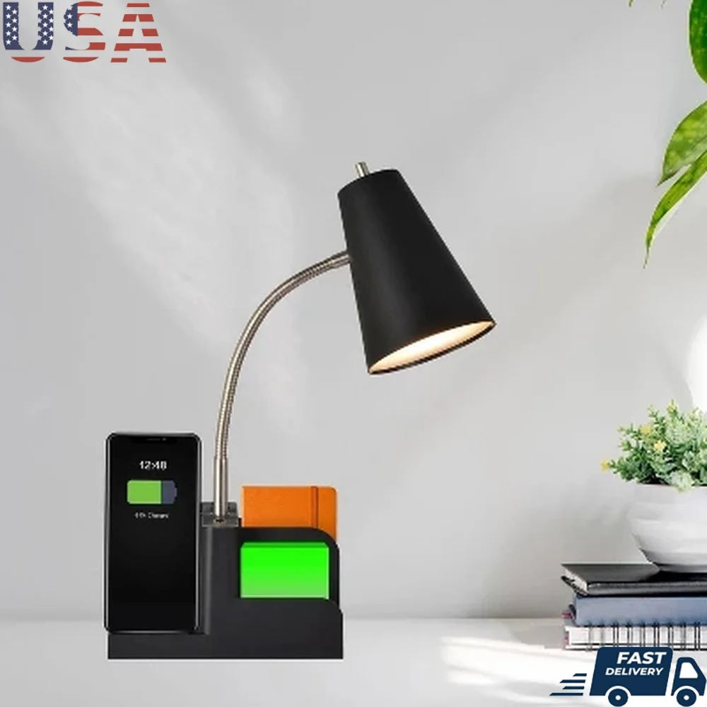

Современная настольная лампа-органайзер с USB-портом, гибкая шейная подставка для телефона, отсек для хранения, сборка не требуется, домашний офис