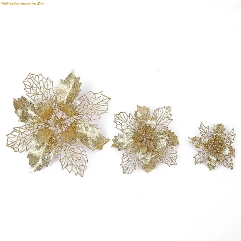 203f 11 Christmas Glitter Poinsettia Flower decorativo Fiori albero Natale per ornamenti per ghirlanda Festival