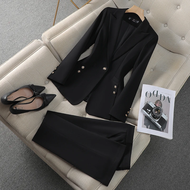 Moda kaki nero albicocca donna pantalone 2 pezzi Set ufficio donna donna lavoro abbigliamento formale giacca e pantaloni Blazer