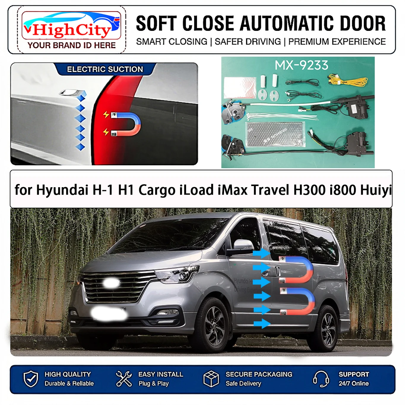 for Hyundai H-1 H1 Cargo iLoad iMax Travel H300 i800 Electric Suction Soft Close Door Smart Anti Pinch Auto Cinch Latch System