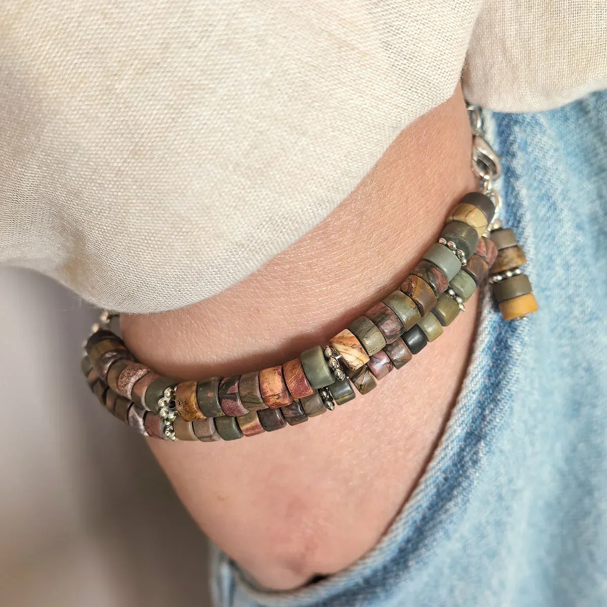 Beaded Wrap  Pink Beaded Boho Bracelet with Chain