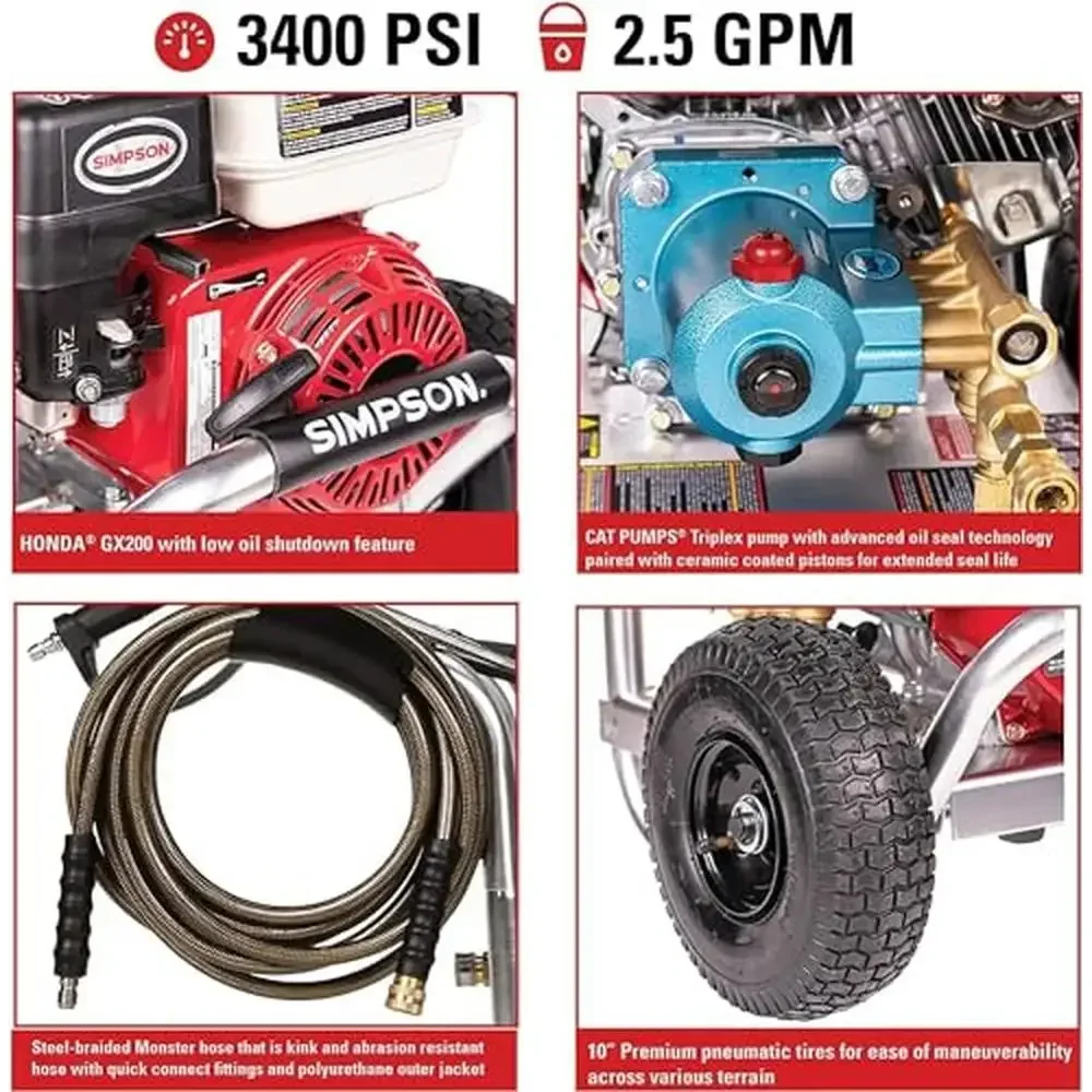 3400 PSI Gas Pressure Washer Kit 2.5 GPM HONDA GX200 Engine CAT Triplex Pump Spray Gun Included