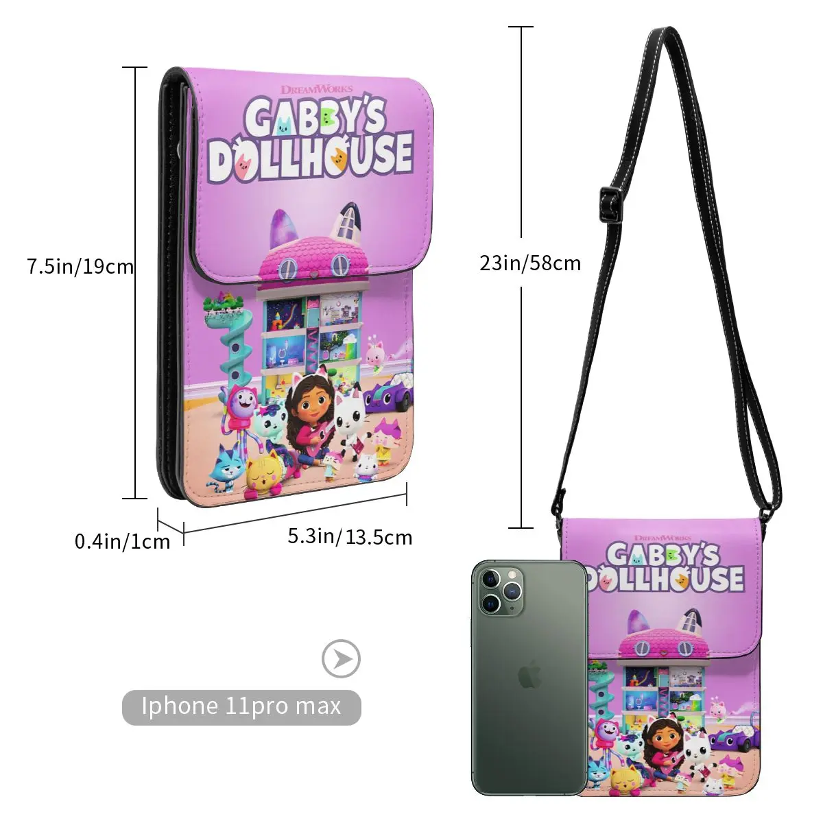 Gabby Dollhouse-cartera cruzada para teléfono móvil, bolso de hombro, monedero con correa ajustable