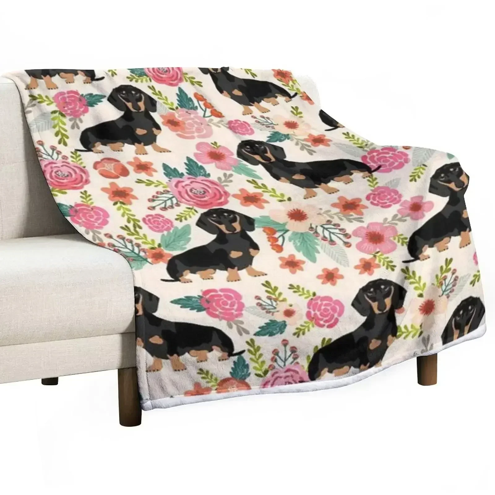 

Dachshund Dogs and flowers Throw Blanket Flannel Furry Blankets