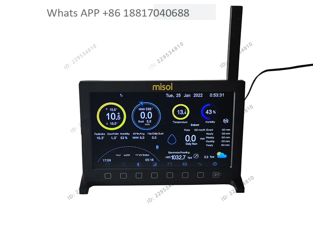 1 Accompanying bed, misol  weather station, wind speed, wind direction, rainfall, temperature, humidity,