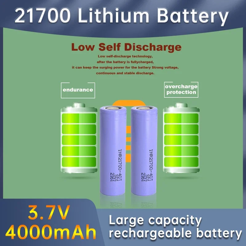 100% NEW 21700 4000mah 30A 40T 3.7V High Discharge/capacity Li-ion Rechargeable Battery PK 30T Free Shipping