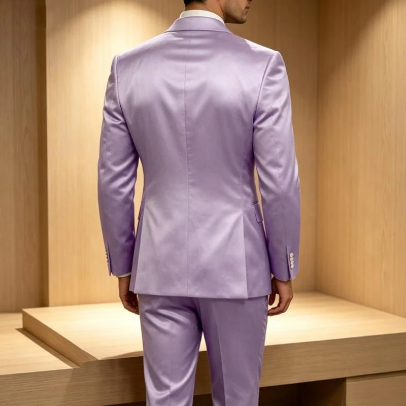 Traje de lujo para hombre de satén brillante de 2 piezas con solapa de pico, chaqueta cruzada y pantalón, elegante, ajustado, formal, para boda o fiesta