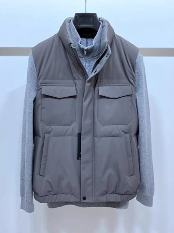 

Мужская стеганая куртка-жилет из нейлона с утиным пухом для осени и зимы, теплая, универсальная, повседневная, на молнии, с воротником, в модном городском стиле
